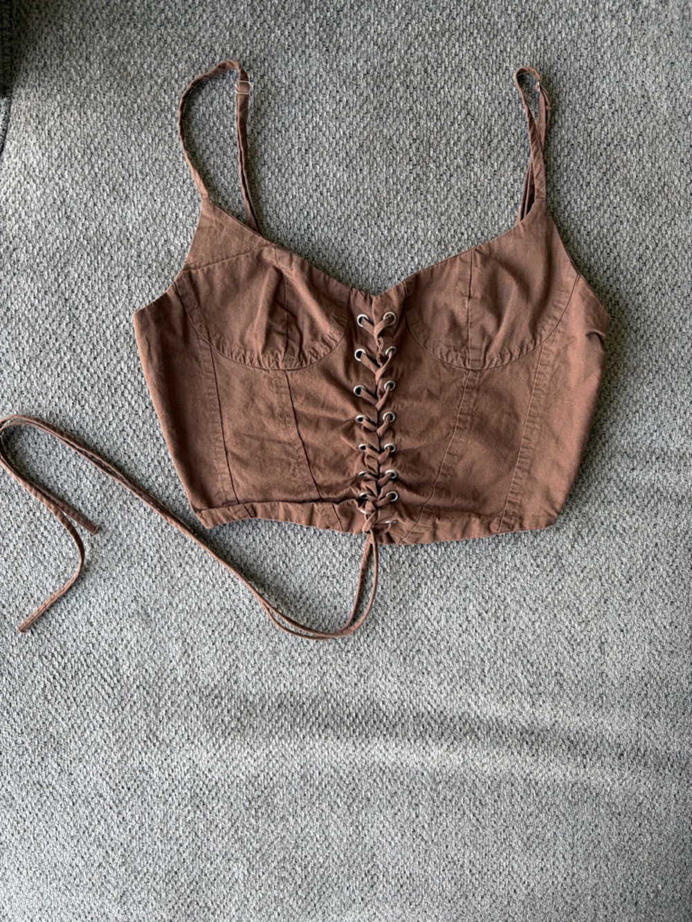 Brown Lace-Up Corset Crop Top